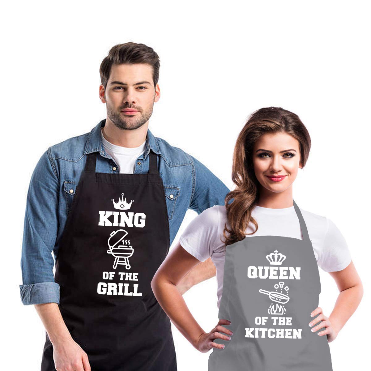 Saukore Funny Cooking Aprons for Couple with 2 Large Pockets - Anniversary, Wedding, Engagement & Bridal Shower Gifts