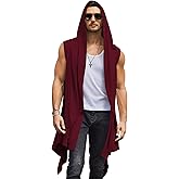 COOFANDY Men's Long Hooded Cardigan Sleeveless Ruffle Shawl Collar Lightweight Open Front Drape Kimono Vest