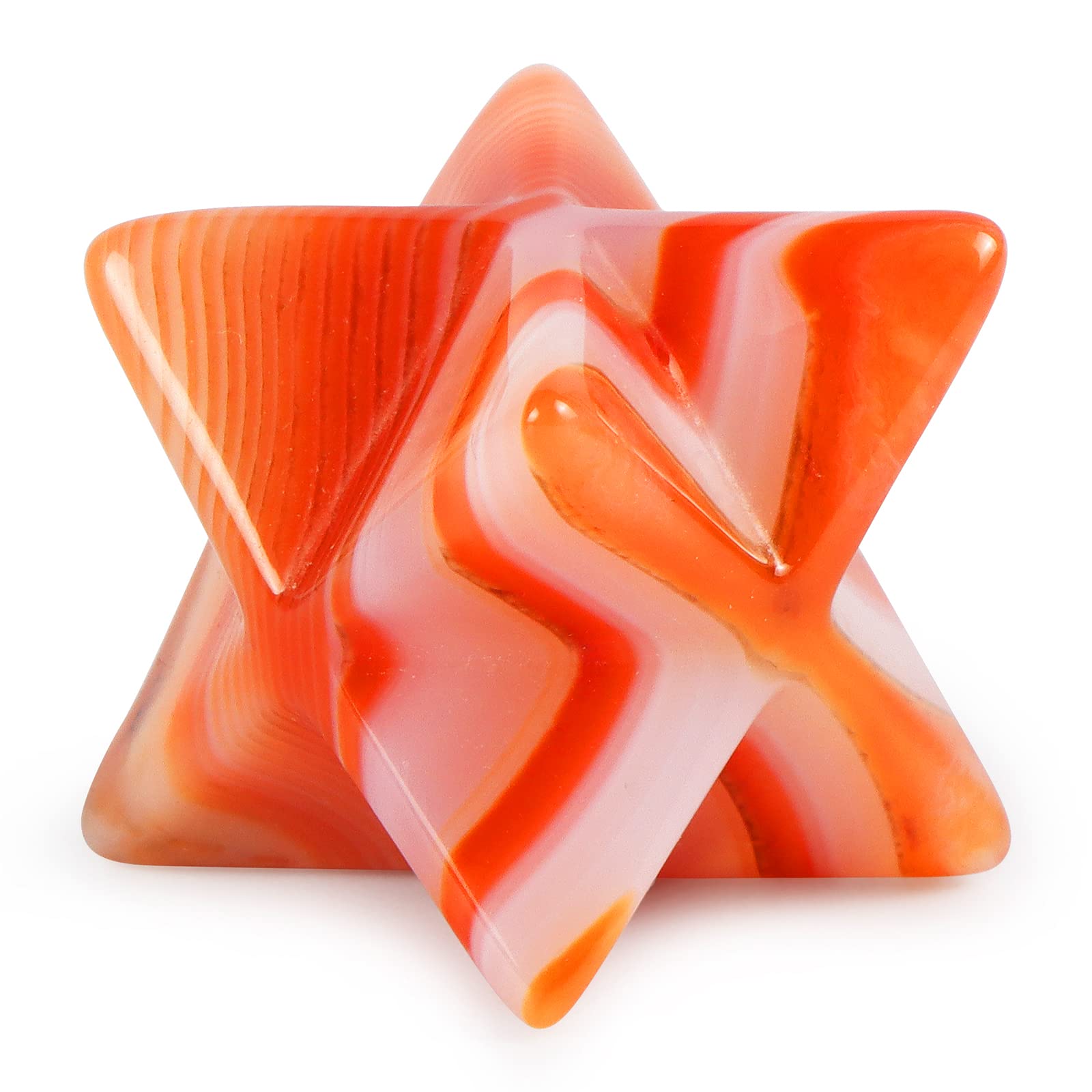 Artistone 1" Red Carnelian Crystal Merkaba Star Carved Gemstone Protection Sacred Meditation Energy Generator Chakra Healing Crystals Eight-Pointed Star with Gift Box