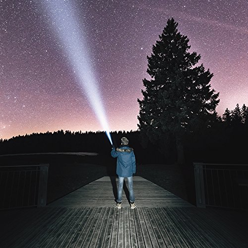 BAKTH Super Bright CREE XML T6 LED Tactical Flashlight, Outdoor Handheld Zoomable Adjustable Focus 5 Light Modes Water Resistant Torch with USB Charger & 18650 Rechargeable Battery