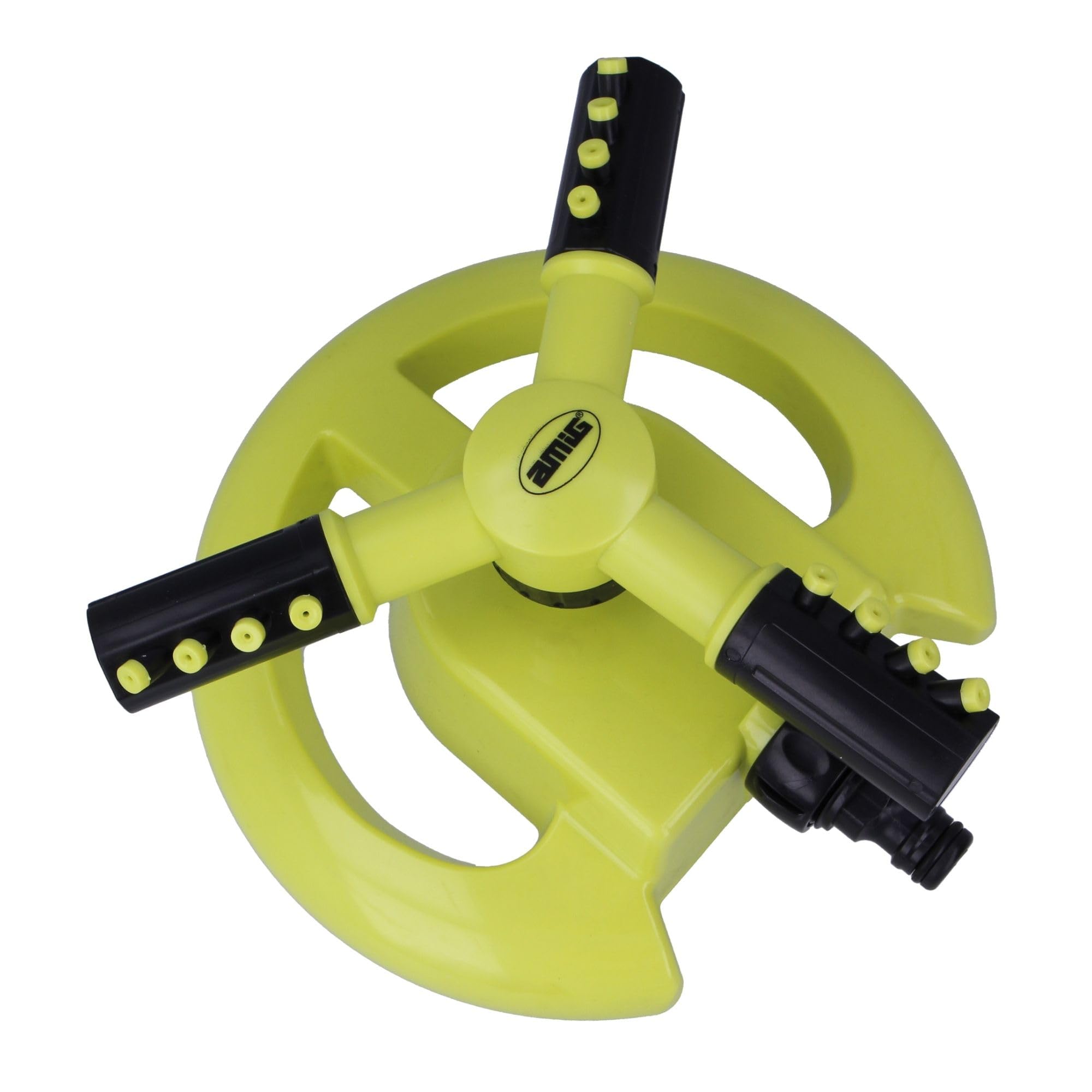 Amig - Rotating Sprinkler with 3 Nozzles - for Placement on Grass | Ø200 x 100 mm | 3 Rotating Arms and Quick Connector | Coverage up to 63.5 m² | ABS Plastic | Pistachio Green and Black