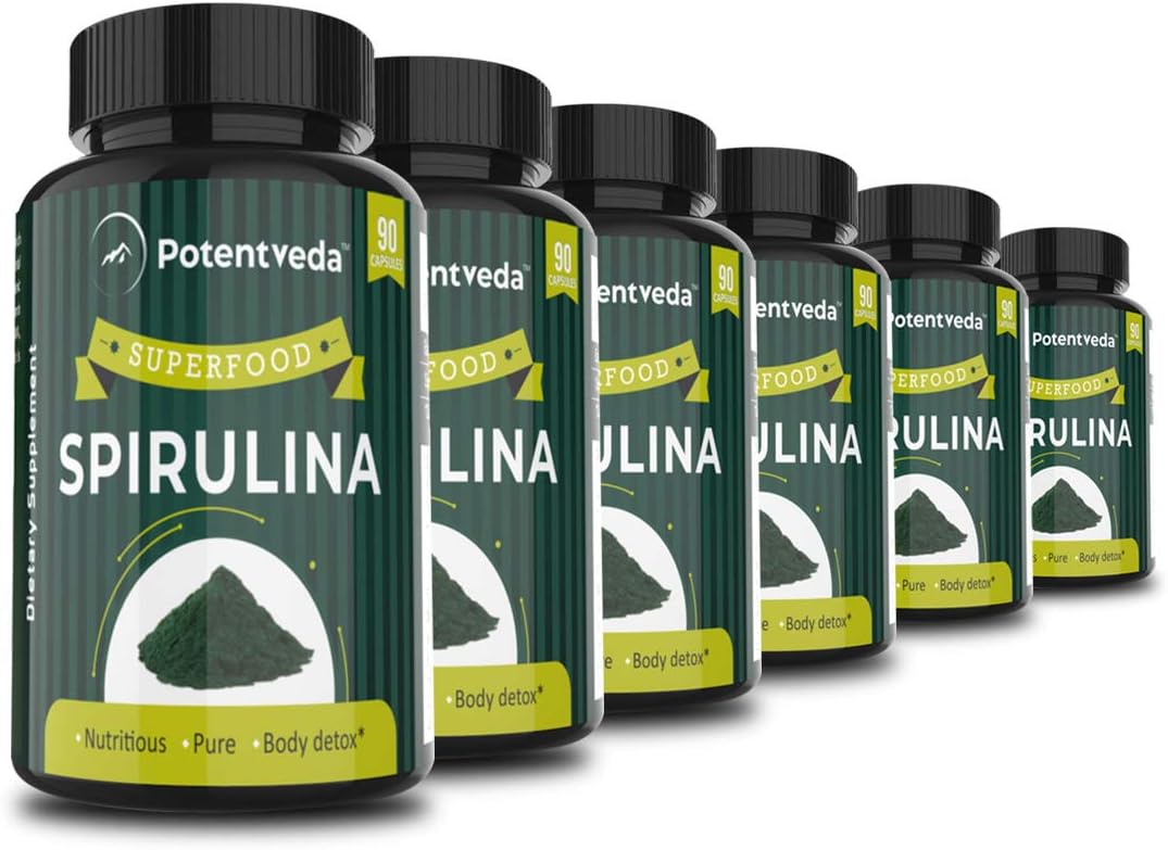 Potentveda Spirulina the superfood 800mg for Men & Women | 90 capsules (Pack of 6)