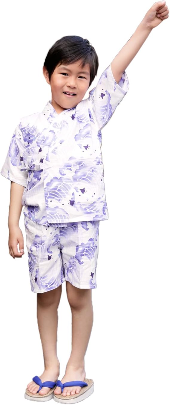 Amazon 紫色の波千鳥 男の子用 日本製染め ここち 甚平 着物 浴衣 甚平 通販