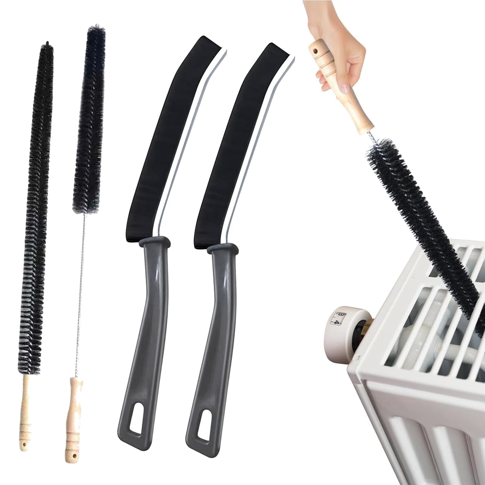 4-Piece Radiator Cleaning Brush Set for Windows, Washers, Dryers and Kitchens