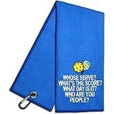 WUUCKOO Whose Serve Whats The Score Embroidered Towel, Funny Towel for Bag with Clip, Player Gift, Birthday Retirement Gift for Grandpa Pickleball Lover