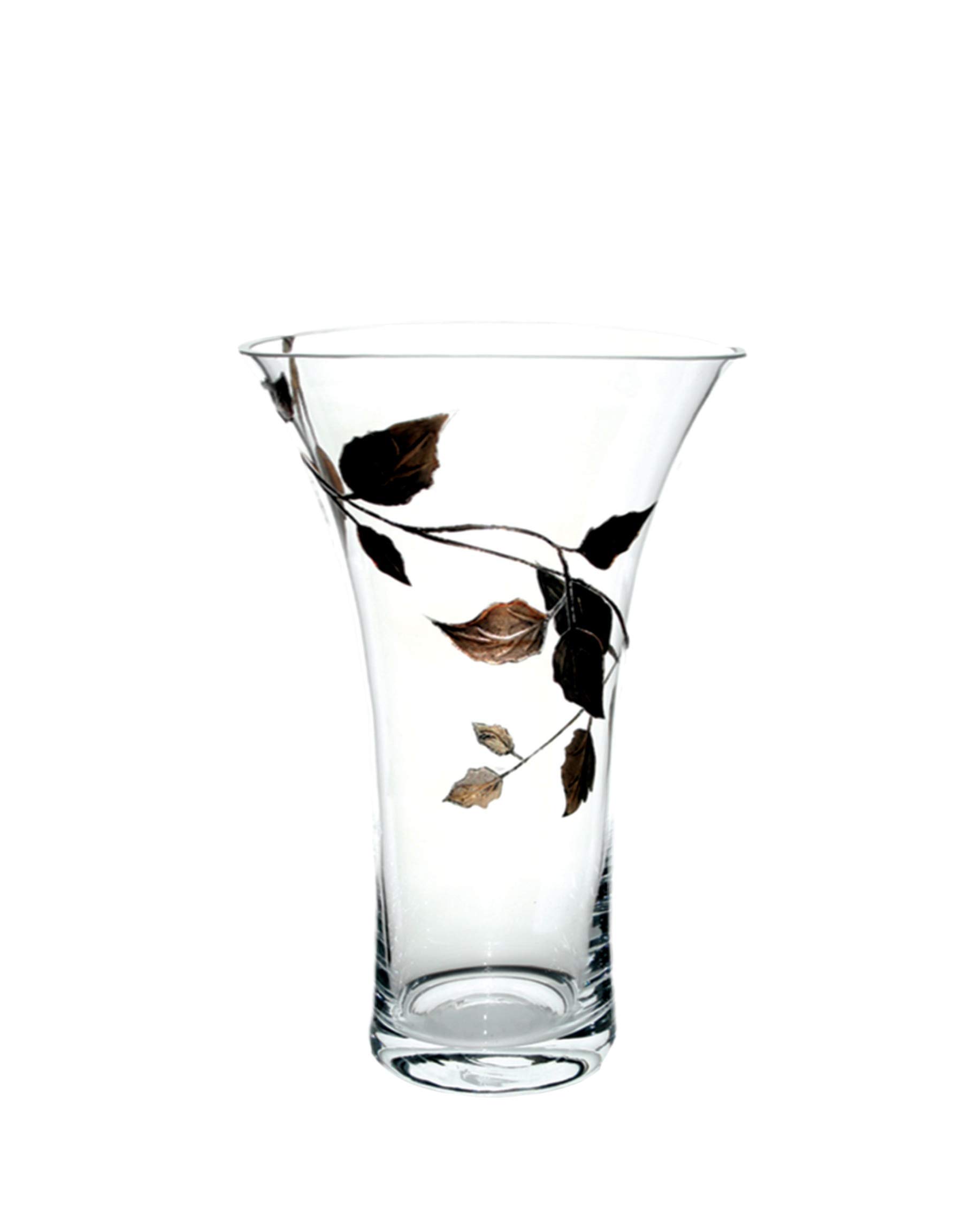 Quality GOLD LEAF TENDRIL Design Flared Glass Flower Vase - Mouth Blown/Hand Decorated Glass - Ideal Golden Wedding/50th Wedding 19 cm