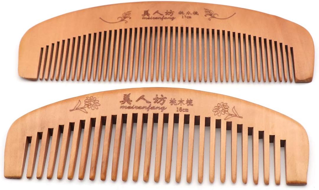 Handmade Wooden Hair Comb for Curly Wide Toothed Wooden Comb Anti Static and Barrier Free Hand Brushing Beard Hair Suitable for Women Male Static Natural Wood Sandalwood Comb (16CM and 2 hair rings)
