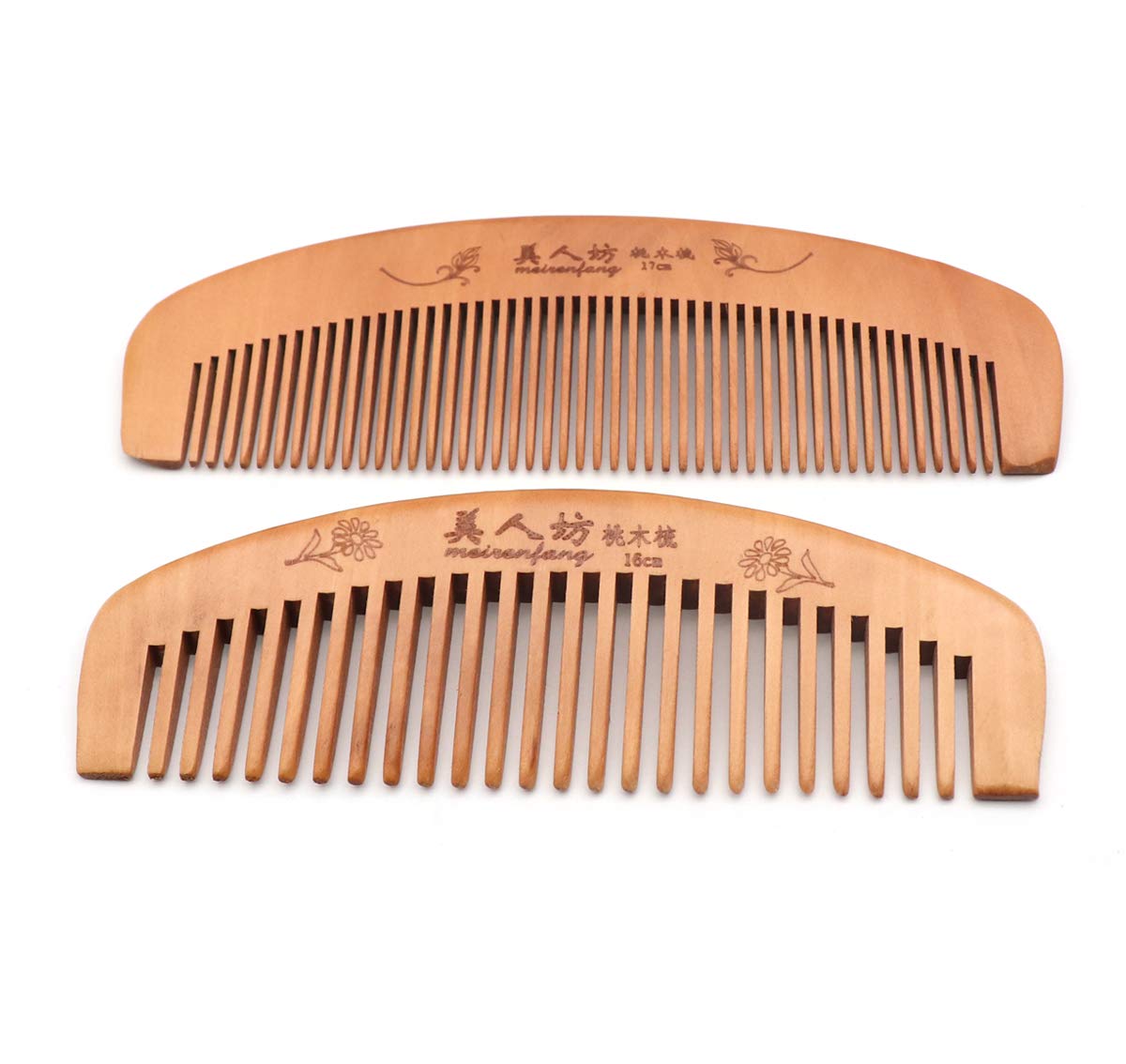 Handmade Wooden Hair Comb for Curly Wide Toothed Wooden Comb, Anti Static and Barrier Free Hand Brushing Beard Hair Suitable for Women, Male Static Natural Wood Sandalwood Comb (16CM and 2 hair rings)