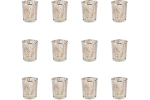 BTGLLAS 12pcs Sliver Glass Tea Light Holders - Votive Candle Holders Bulk for Weddings Events - Glass Votives for Wedding Centerpieces, Christmas, Thanksgiving - Candle Accessories Decor (12, Sliver)