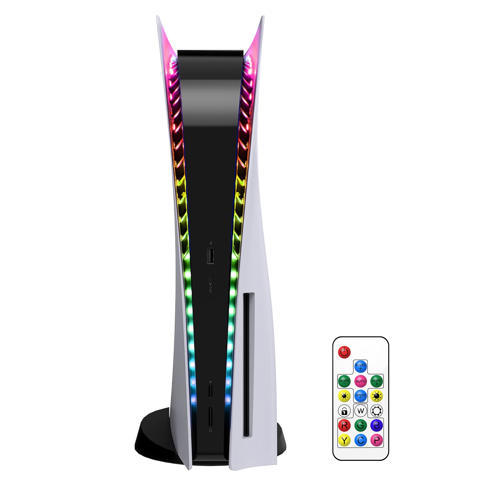 YUANHOT LED RGB Light Strip Compatible with PS5 Pro/PlayStation 5/PS5 Slim Disc&Digital Edition Console with 7 Colors 358 Modes, DIY Decoration Accessories Flexible Lights Strip with Remote
