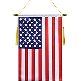 TMHTMH 18x12 Inch USA Wall Banner Flag,Wooden Hanging Pole and Double Satin Finish,American Hanging Flag,for House Room,School Classroom, Club and Door