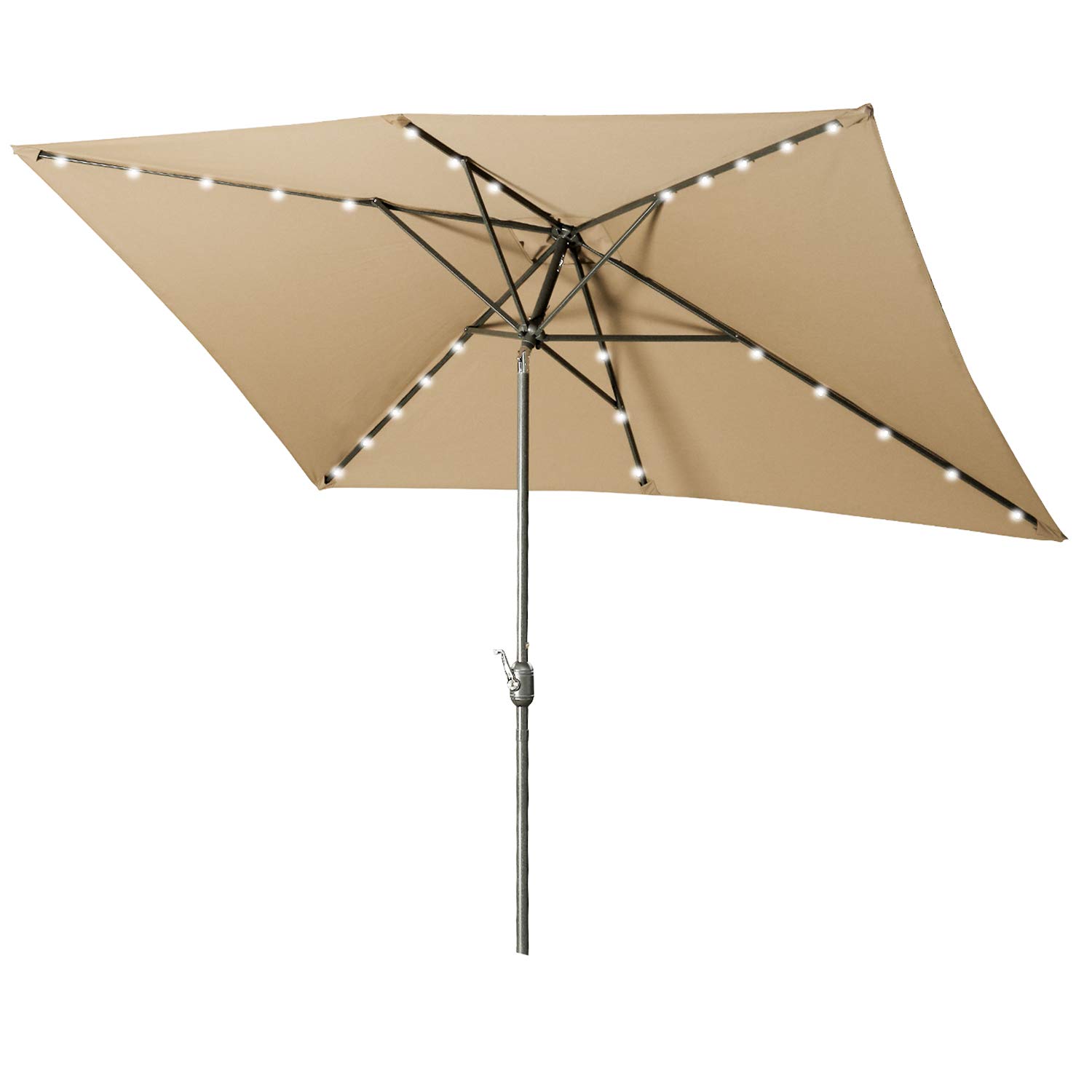 Aok Garden Solar Led Outdoor Umbrella 10x6 5 Feet Rectangular Patio Umbrella With Push Button Tilt And Crank Lift Ventilation 6 Sturdy Ribs Non Fading Sunshade Sand Amazon In Garden Outdoors