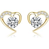 Reffeer Solid 925 Sterling Silver Cute Love Heart Stud Earrings for Women Teen Girls CZ Heart Earrings Stud Hypoallergenic