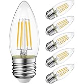 LVWIT B11 LED Filament Bulb E26 Chandelier Medium Base 2700K Warm White, 4W(60W Equivalent) 500 Lumens Non-Dimmable Decorative Candelabra Candle Light Bulb, Pack of 6