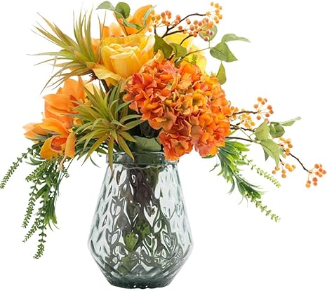 Amazon Com Joygood Artificial Flower Faux Flowers Rose Hydrangea Fake Flower Living Room Table With Artificial Flower Decoration Coffee Table Wine Cabinet Silk Flower Figurine Color Orange Size 29cm Home