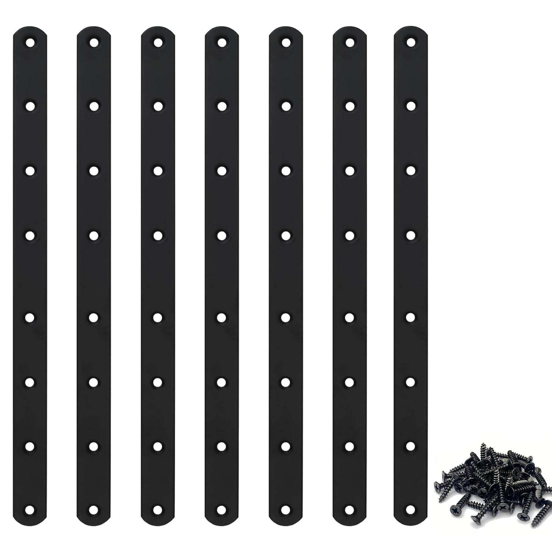 Alriedy Flat Connector, Black, Pack of 6, 244 x 19 x 3 mm, Metal Connectors for Furniture, Cabinets, Tables, Shelves, Perforated Plate, Perforated Rail, Robust Connection for Repair and Assembly