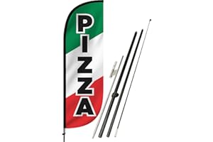 LookOurWay Feather Flag Set - 5ft Tall Advertising Banner Flag with Pole Kit and Ground Spike for Business Promotion - Pizza