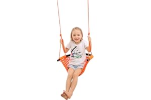 JKsmart Swing Seat for Kids Heavy Duty Rope Play Secure Children Swing Set,Perfect for Indoor,Outdoor,Playground,Home,Tree,with Snap Hooks and Swing Straps,440 lbs Capacity,Orange