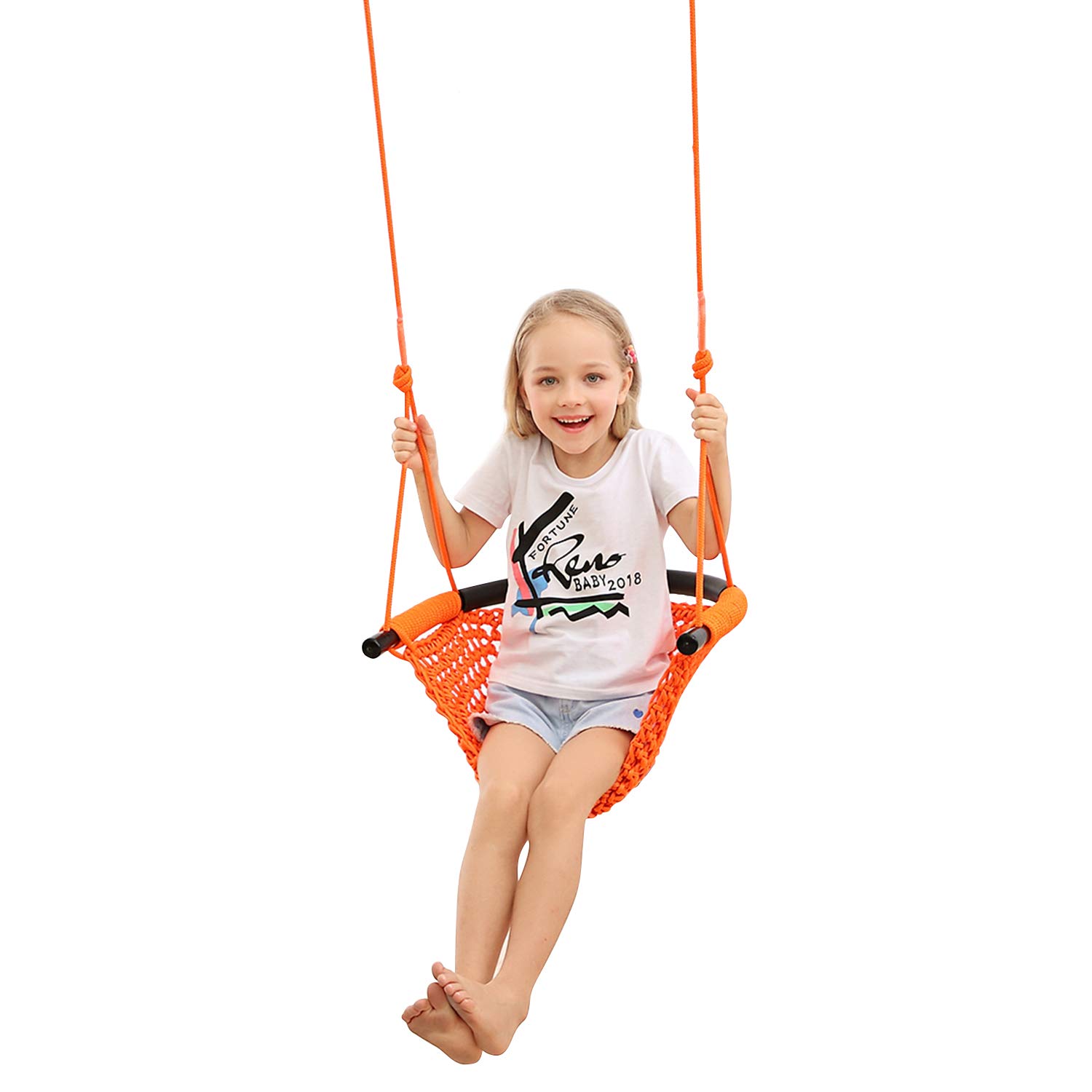 JKsmart Swing Seats for Kids Heavy Duty Rope Play Secure Children Swing Set,Perfect for Indoor,Outdoor,Playground,Home,Tree,with Snap Hooks and Swing Straps,440 lbs Capacity?Orange(Patent Pending)