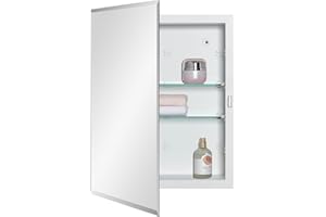 IDYLLOR Bathroom Medicine Cabinet with Beveled Edge Mirrored Door 14 x 18 inch, Recessed or Surface Mount, with Adjustable Glass Shelves