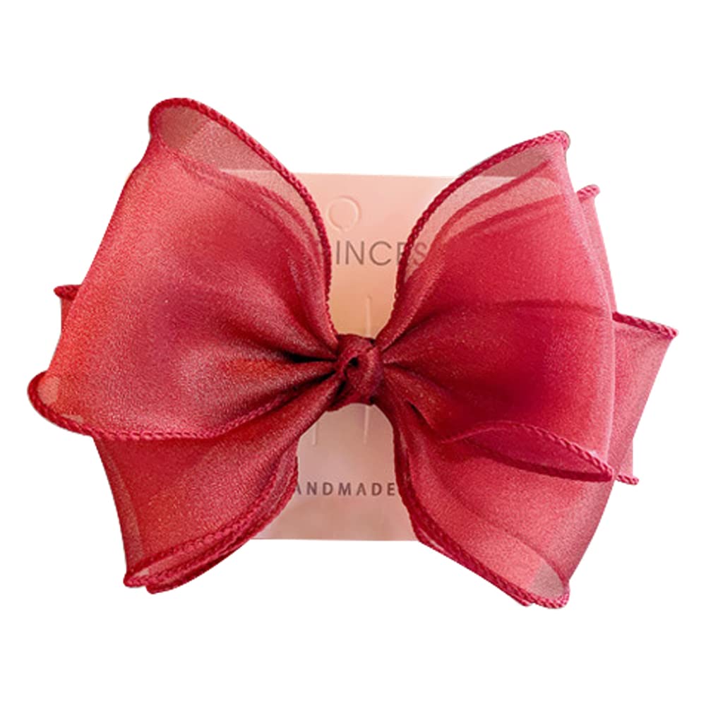 FEIFEI'S BOW Girls 5 Inches Princess Handmade Chiffon Heart Bow Hair Clip Alligator Clips Girls baby kids Infants Toddlers Ribbon Hair Accessories Barrettes (Burgundy)