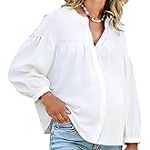 MARI GABRIEL Womens Maternity Button Down Work Shirts Nursing Blouses Business Pleated Lantern Sleeve Pregnancy Office Tops