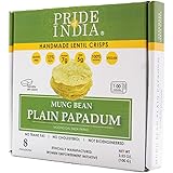 Pride Of India - Mung Bean Plain Papadum Lentil Crisp, 10 count (3.53oz - 100gm) - Plant Based Protein Snack, Gluten-Free Veg