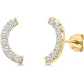 Gem Stone King 18K Yellow Gold Plated Silver Round 2MM Gemstone Stud Ear Crawler Earrings for Women