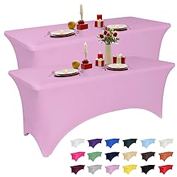2 Pack 8 Feet Pink Spandex Tablecloth for