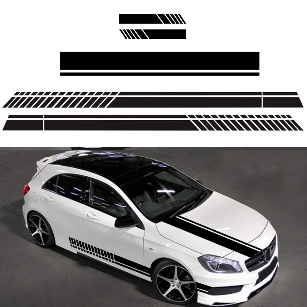 5 Pieces Universal Black Racing Car Side Stripe Bonnet Skirt Decal Sticker for All Cars Vinyl Bumper Decal