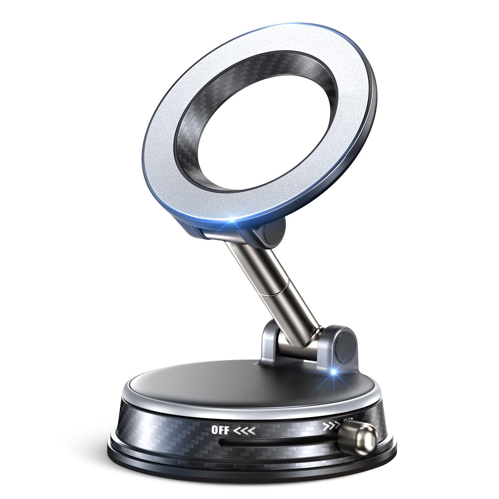 2026 Upgraded Vacuum Magnetic Car Phone Holder, 85LBS Strongest Suction & 2600gf Magnetic for Magsafe Car Mount, 360° Adjustable Foldable Cell Phone Holders for Your Car for iPhone 17 16 15-Silver