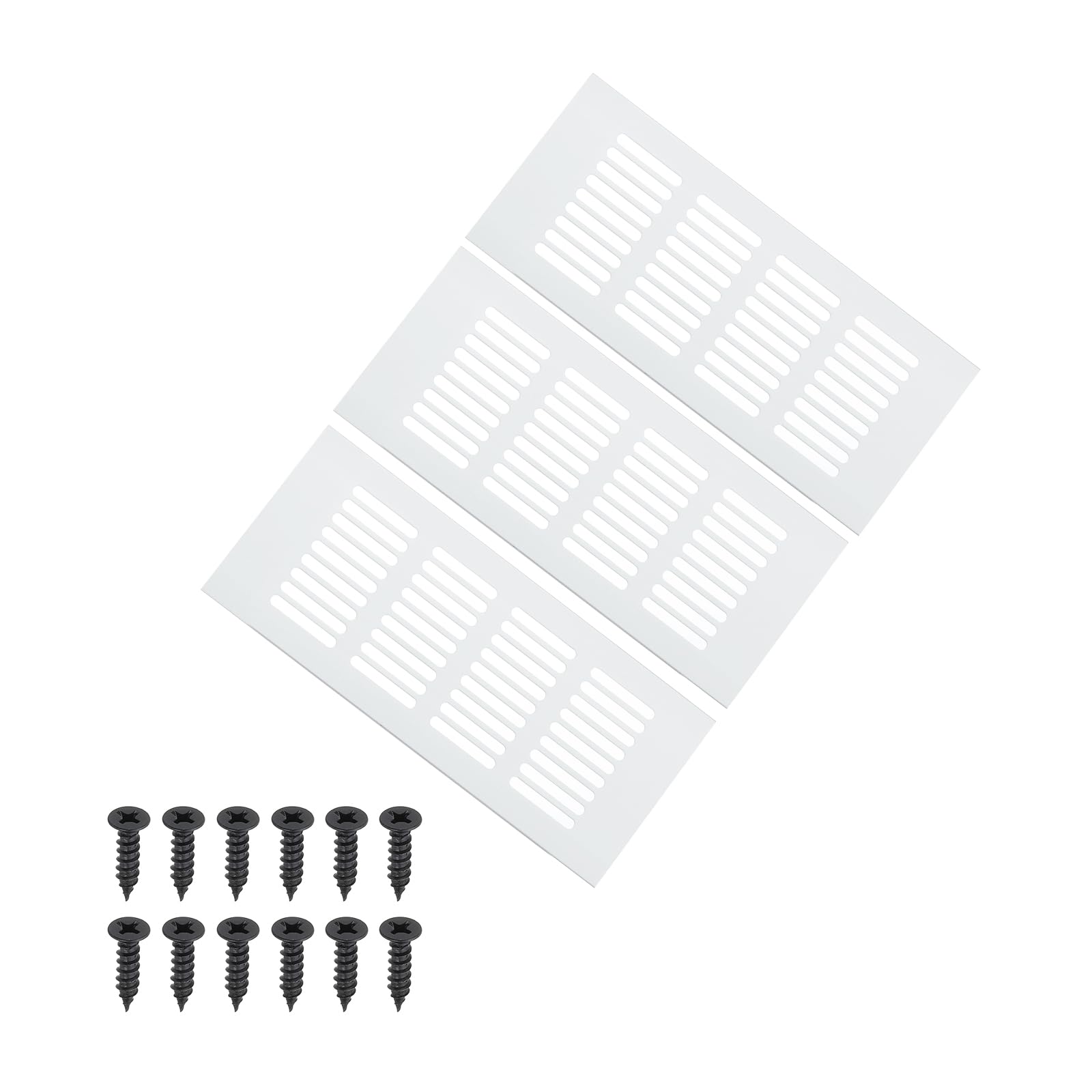 PATIKIL 8 x 3 Inch Door Air Vent Cover, 3 Pcs Heavy Duty Aluminum Grille Ventilation Cover Louvered with Mounting Screws for Cabinet Wardrobe Door, Silver
