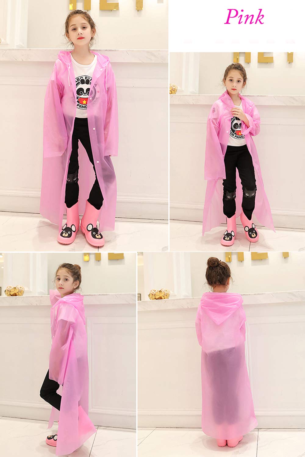 Kids Rain Poncho Raincoats, Lightweight Waterproof Reusable Rain Jacket Coat with Hooded for Girls Boys, Portable Poncho Rainwear for Outdoor/Camping/Hiking/Parks, 2 Pack Blue & Pink Rain Poncho