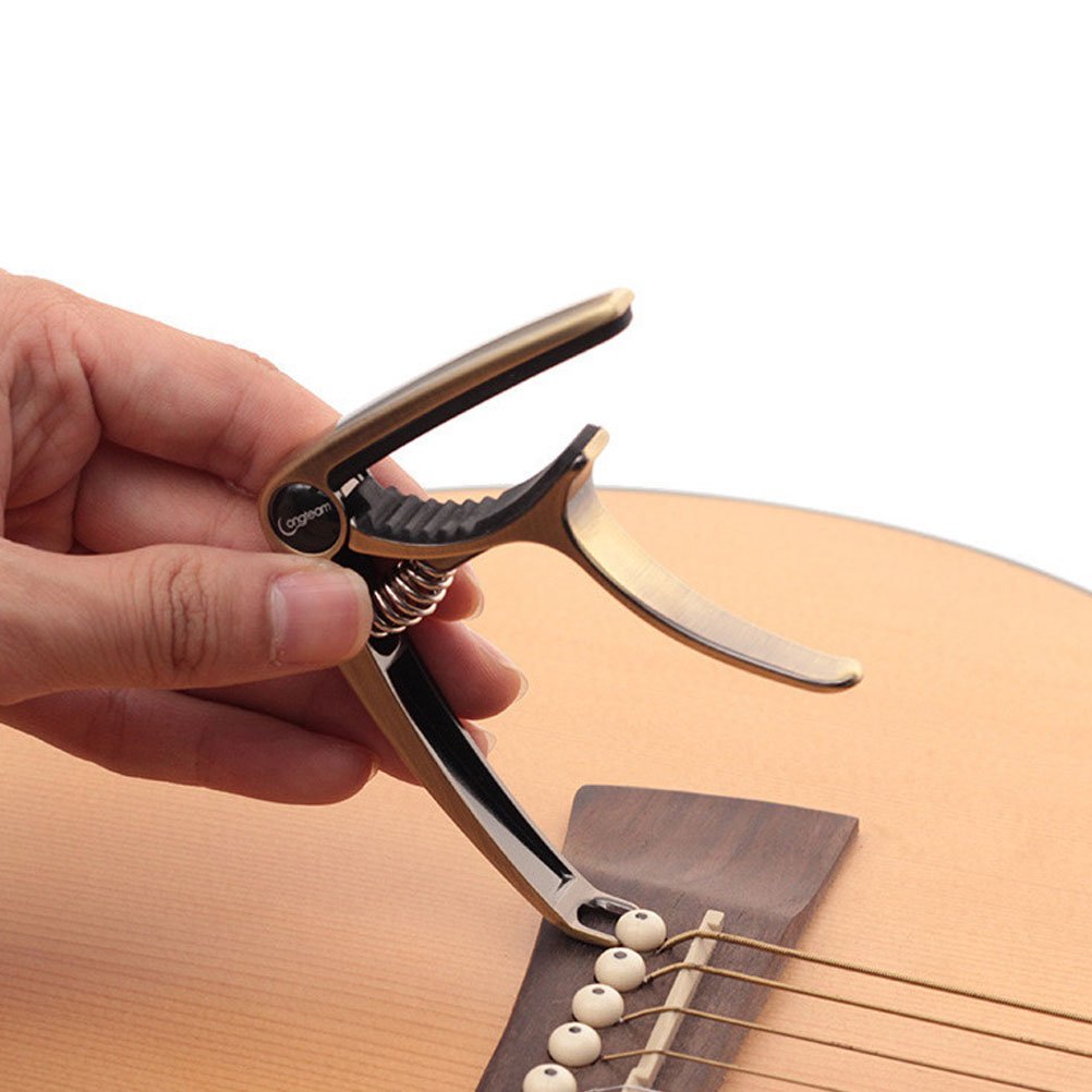 Vankcp Zinc Alloy Guitar Capo, Musical Essentials Instruments, Quickly Change Acoustic and Remove The Guitar String Nails (Champagne gold)