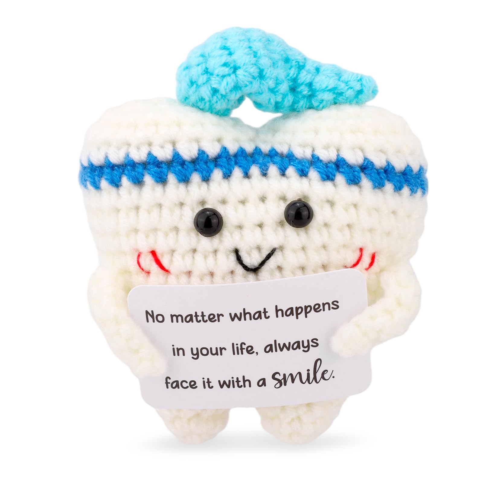 TOYMIS Crochet Tooth Toy, Knitted Positive Tooth Doll Cute Crochet Motivational with Encouragement Card for Dental Assistant Accessories Tooth Fairy Gift Funny Thanksgiving Decor
