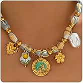 Silk Scarf Necklace for Women Adjustable Bandana Choker with Pearl 18K Gold Charms,Boho Beach Ceramic Jewelry Leaf Butterfly Starfish Coin Pendant Summer Holiday Jewelry