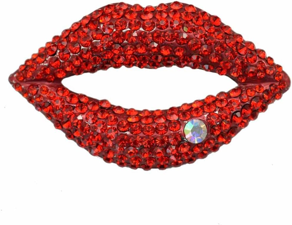 Xiongzhen Sexy Crystal Rhinestone Red Lips Brooch Pin Women Garment Fashion Jewelry Yiwu Factory