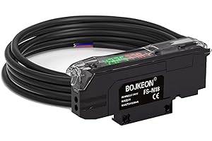 BOJKEON FS-N18 Fiber Optic Sensor,HD LED Dual Digital Display Optical Fiber Amplifier,Long-Distance Optical Communications Diffuse Induction Photoelectric Switch (English Instruction Manual)