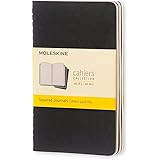 Moleskine Cahier Journal, Soft Cover, Pocket (3.5" x 5.5") Squared/Grid, Black, 64 Pages (Set of 3)