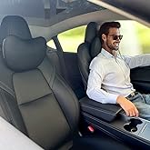 TESBEAUTY Car Headrest Pillow, 2 Packs Genuine Nappa Leather, Car Neck Pillow for Tesla Model Y/Tesla Model 3/X/S, Neck Support Cushion Black, Strap Length Adjustable, Pillow Thickness Adjustable