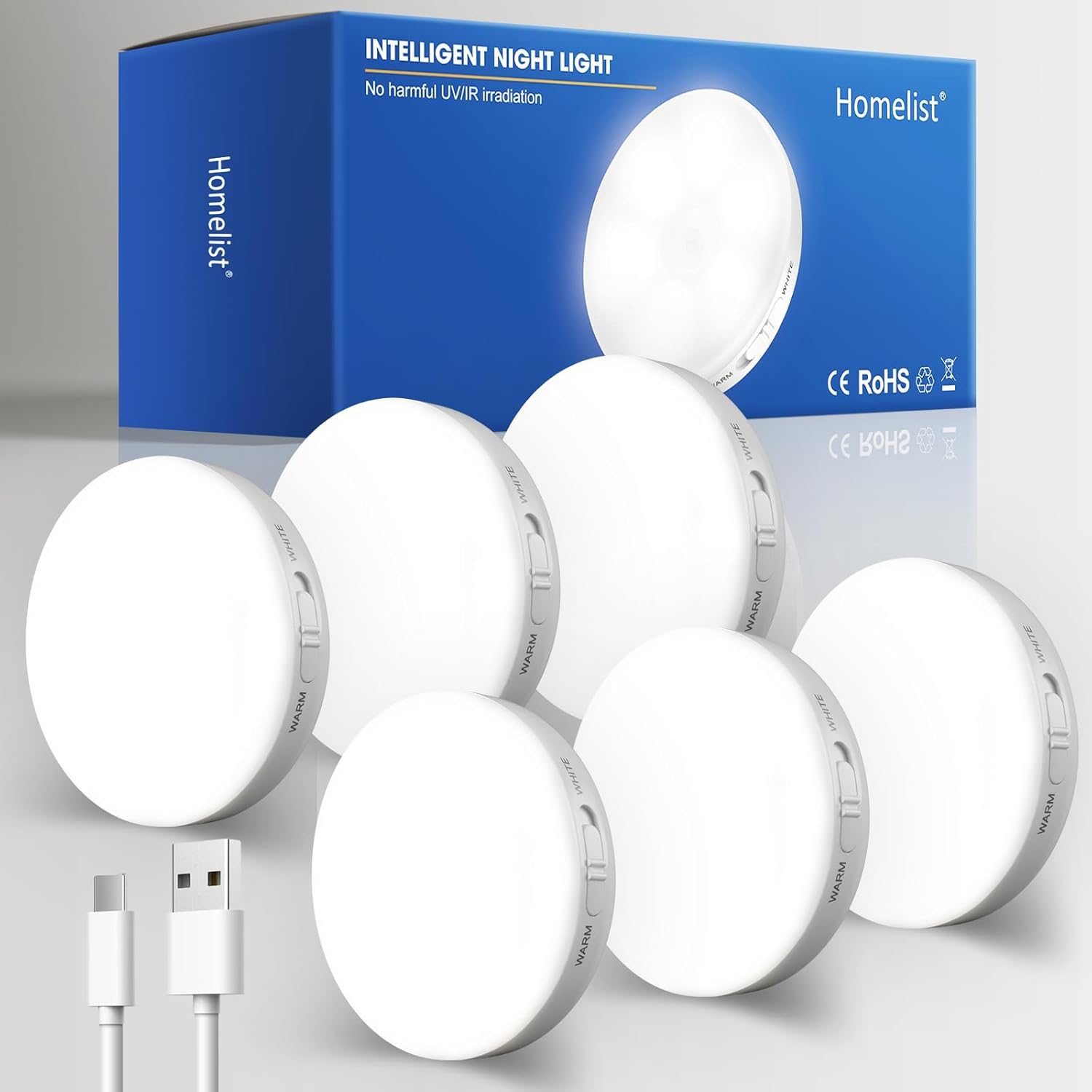 Photo 1 of Homelist 6 Pack Motion Sensor Light Indoor, Rechargeable Puck Lights, Wireless Battery Operated Night Light for Closet, Hallway, Stairs, Kitchen with 2 Color Temperatures