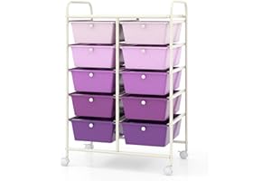 CLEEMAN 10-Drawer Rolling Cart with Drawers, Storage Cart with Universal Wheel & Metal Frame, Multipurpose Mobile Trolley Utility Cart for Makeup Kitchen Office Play Room (Gradient Purple)
