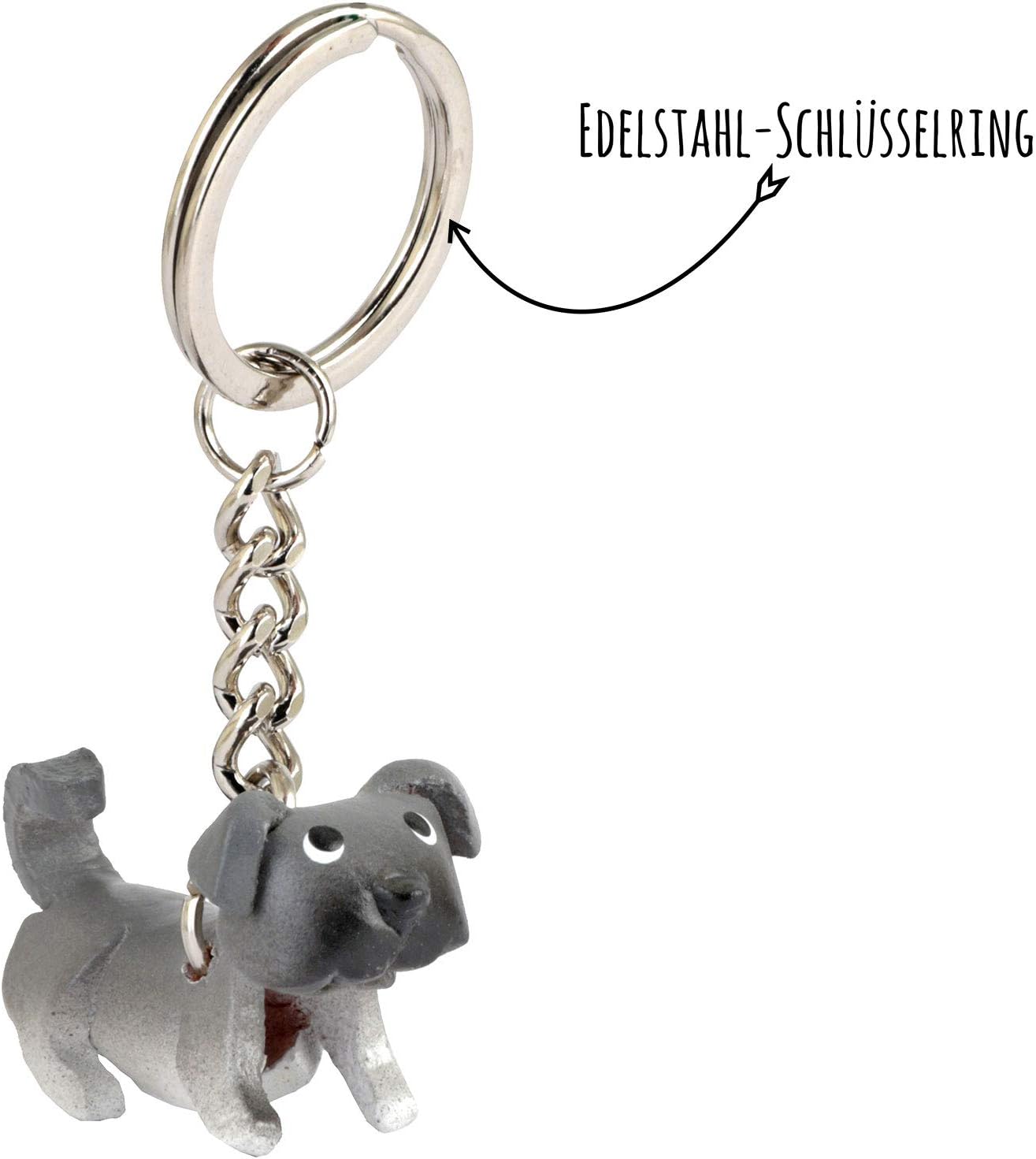 MONKIMAU Leather Keyring Pug Dog, Light Gray, S - Image 5