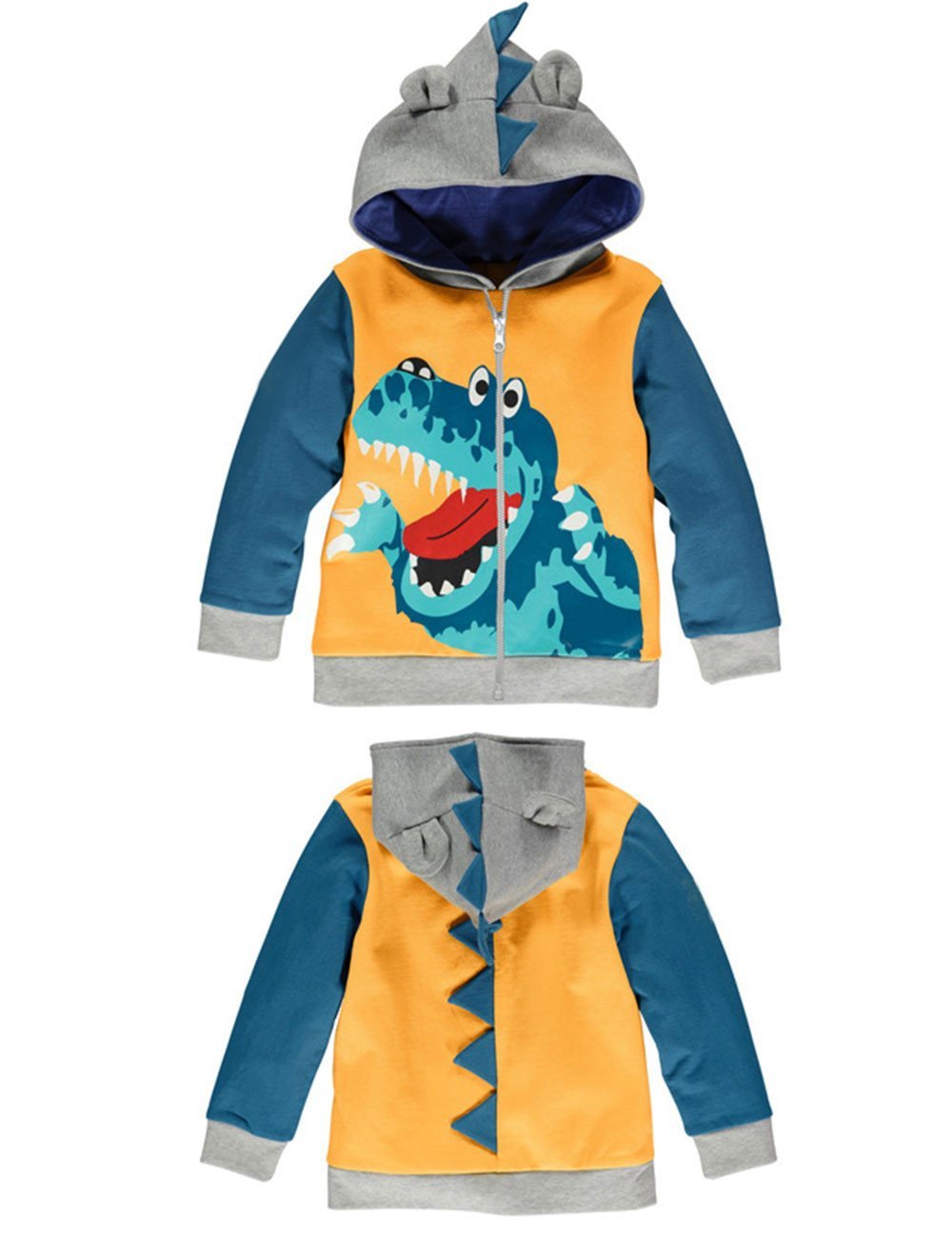 LitBud Little Boy Kids Jacket Cartoon Dinosaur Zipper Packaway Hoodies Autumn Coat