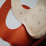 Mushie Baby Silicone Bib Adjustable Fit Waterproof Deep Pocket Cherry view 2