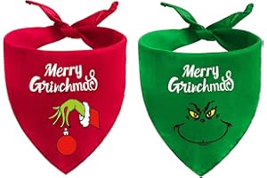 SARYBEI Christmas Dog Bandanas Puppy Scarf - Merry Christmas Dog Outfits - 2 Pcs Adjustable Holiday Party Birthday Triangle Reversible Xmas Pet Costume for Small Medium Large Dogs