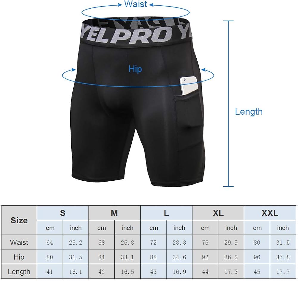 Lixada Men's Compression Shorts Pants Sports Baselayer Tights Active Workout Underwear Leggings with Pockets : Clothing