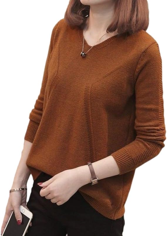 Amazon 在庫セール セーター レディース 春 ニット 薄手 Vネック 長袖 トップス おしゃれ 女性 かわいい フリーサイズ 着痩せ ブラウン セーター 通販
