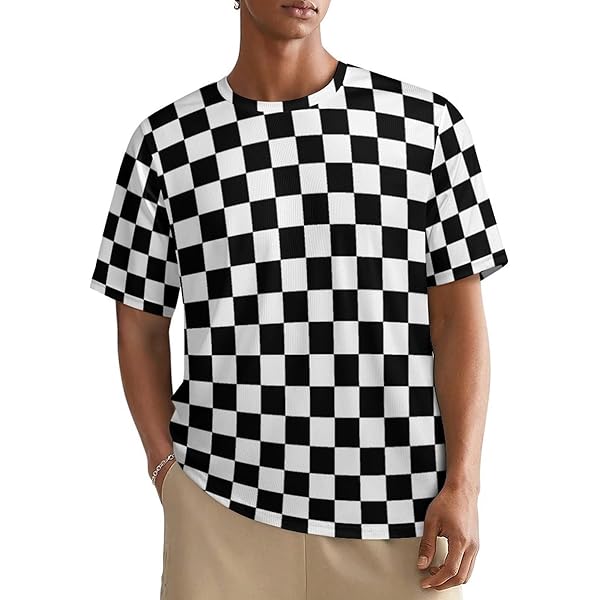 LYAHVGU Black White Race Checkered Flag Pattern Men's Round