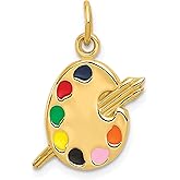 10k Yellow Gold Artist Palette Pendant with Enamel Paint Dots and Mini Paintbrushes, Artistic Charm Jewelry for Women or Unisex Wear, Fine Art Lover Necklace, Creative Craft-Inspired Gold Piece